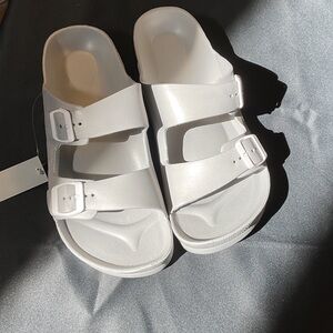 Grey Double Strap Slide Sandals